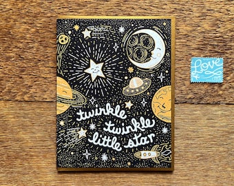 Twinkle Twinkle, Baby Card, Little Star Baby Card, Digitally Printed Note Card, Blank Inside