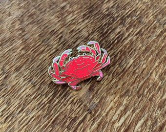 Crab Enamel Pin, Red and Gold Crab Pin, Single Hard Enamel Pin with Butterfly Clutch