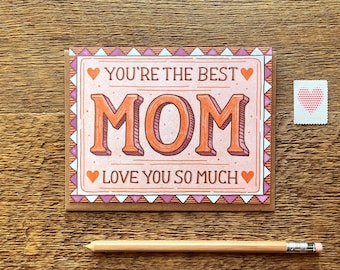 Best Mom, Happy Mother's Day, Mother's Day Card, Single Folded Letterpress Card, Blank Inside