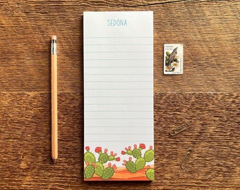 Sedona, Arizona Notepad, Prickly Pear Cactus Pad, Single 3.5 x 8.5 List Pad with Attachable Magnet