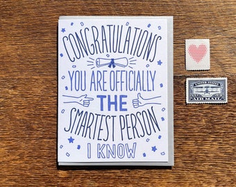 Congrats Smartest, Graduation Card, Letterpress Note Card, Blank Inside