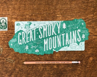 Great Smoky Mountain Postcard, Smoky Mountain National Park, Die Cut Letterpress National Park Postcard