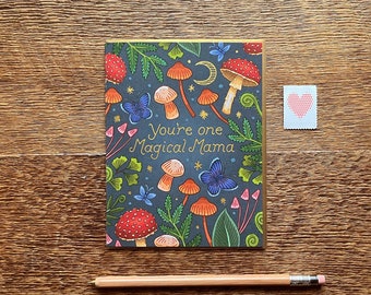 Magical Mama, Happy Mother's Day, Mushroom Woodland Card, Single Greeting Card and Envelope