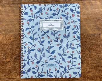 Blue Floral Notebook, Floral Notebook, Wire-O Notebook, Lined Pages