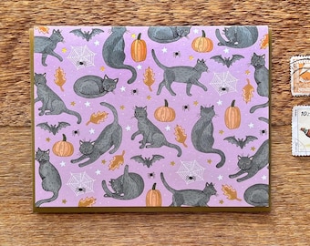 Chats d'Halloween, papeterie chat, carte d'Halloween, carte de correspondance, intérieur vierge, carte de voeux simple ou lot de 6