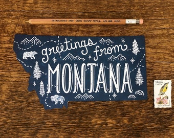 Carte postale du Montana, Salutations du Montana, Carte postale d’État Die Cut Letterpress