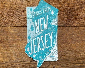 New Jersey Postcard, Greetings from New Jersey, Die Cut Letterpress State Postcard