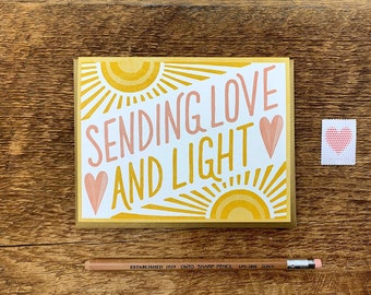 Sending Love and Light, Encouragement Card, Sympathy Card, Single Letterpress Greeting Card