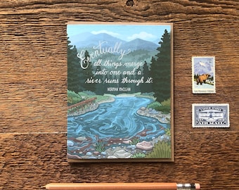 Une rivière la traverse, Norman Maclean, carte de montagne, carte d'aventure, carte de voeux, intérieur vierge