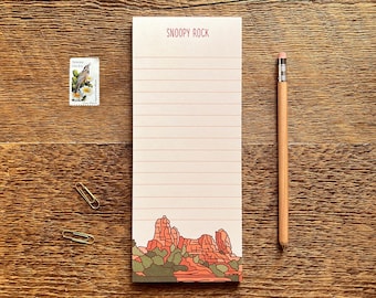 Snoopy Rock Sedona Pad, Arizona Notepad, 3.5 x 8.5 List Pad with Attachable Magnet