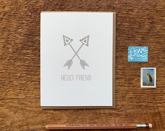 SALE Hello Friend, Friendship Card, Letterpress Greeting Card