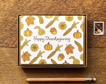 Happy Thanksgiving, Boxed Set of 6 Thanksgiving Cards, Letterpress Note Cards, Blank Inside