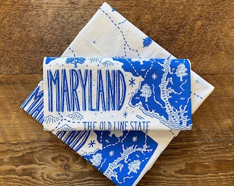 Maryland Tea Towel, Maryland State Tea Towel, Single Screen Printed Kitchen Towel