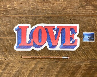 LOVE Postcard, Sending Love Postcard, Die Cut Letterpress Postcard