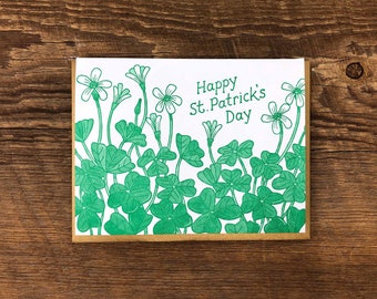 St. Patrick's Day Shamrocks, St. Patrick's Day Card, Shamrock Card, Letterpress Greeting Card, Blank Inside