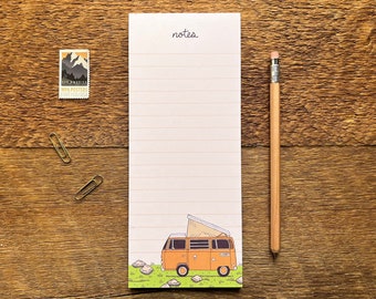 Camper Van Notepad, Camper Van Notes, Vintage Camper Outdoors Notepad Pad with Attachable Magnet