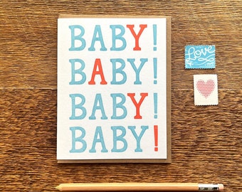 Yay Baby!, Baby Card, Congrats Baby Card, Letterpress Note Card, Blank Inside