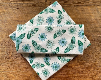 Toalha de chá de margaridas azuis, padrão floral, toalha de cozinha, toalha de saco de farinha, presente de anfitriã