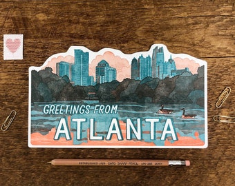 Atlanta Skyline Postcard, Greetings from Atlanta Georgia, Die Cut Letterpress Postcard