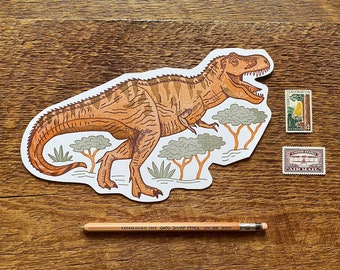 T-Rex Postcard, Dinosaur Postcard, Tyrannosaurus Rex Postcard, Die Cut Letterpress Postcard