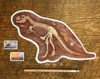 Dinosaur Fossil Postcard, Tyrannosaurus Rex Postcard, Die Cut Letterpress Postcard