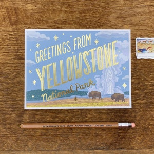Yellowstone National Park Postcard, Greetings from Yellowstone National Park, Foil and Digitally Printed Postcard