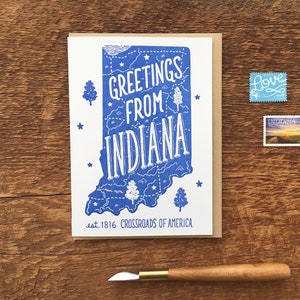 Biglietto d'auguri dell'Indiana, Saluti dall'Indiana, Biglietto per appunti piegato A6, Interno vuoto