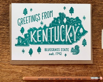 Kentucky State Map Greeting Card, Greetings from Kentucky, A6 Folded Note Card, Blank Inside
