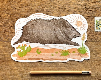 Javelina Postcard, Die Cut Letterpress Postcard