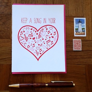 SALE Keep a Song in Your Heart, Letterpress Grußkarte, innen leer