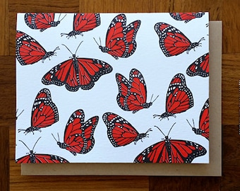 Monarch Butterflies, Letterpress Note Card, Blank Inside