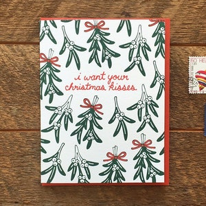 Weihnachtsküsse, Mistelzweig, Letterpress Klappkarte, leere Innenseite
