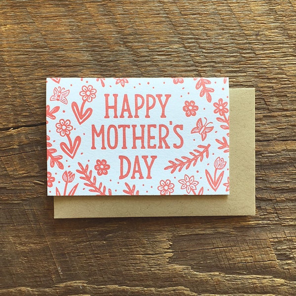 Flower Mom Card, Happy Mother's Day, Enclosure Card, Gift Card, Mini Card, Letterpress Folded Mini Card