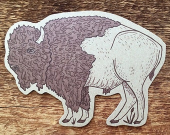 Buffalo Postcard, American Bison Postcard, Die Cut Letterpress Postcard