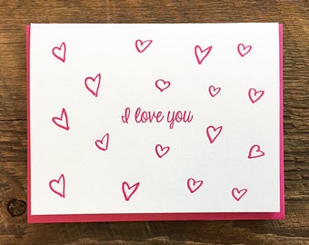 I Love You, Hearts, Valentine's Day Card, Love Card, Letterpress Greeting Card, Blank Inside