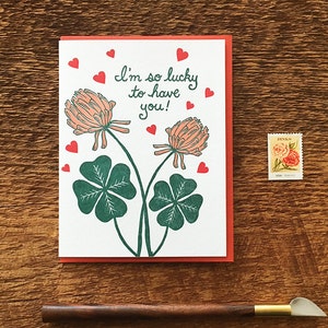 Lucky to Have You Kleeblatt, Letterpress Notizkarte, Innen blanko