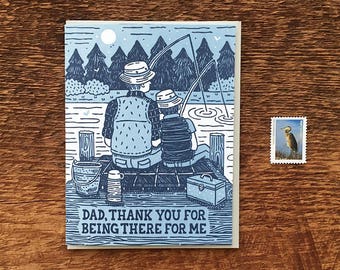 Father's Day Card, Thank You Dad, Fishing Dad, Outdoors Father's Day Card, Folded Letterpress Card, Blank Inside