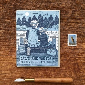 Father's Day Card, Thank You Dad, Fishing Dad, Outdoors Father's Day Card, Folded Letterpress Card, Blank Inside image 1