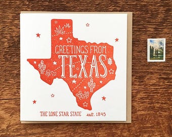 Texas Greeting Card, Greetings from Texas, Folded Note Card, Blank Inside