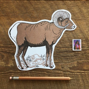 Cartolina di pecora Bighorn, Cartolina Bighorn, Montagna Rocciosa, Cartolina Die Cut Lettera