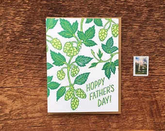 Father's Day Card, Hoppy Father's Day, Beer Dad Card, Folded Letterpress Card, Blank Inside