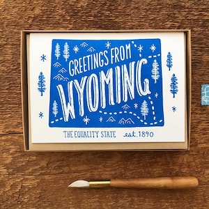 Wyoming Greeting Card, Greetings from Wyoming, Boxed Set of 6, A6 Folded Note Cards, Blank Inside