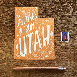 Cartolina dello Utah, saluti dallo Utah, The Beehive State, cartolina dello stato con stampa tipografica fustellata