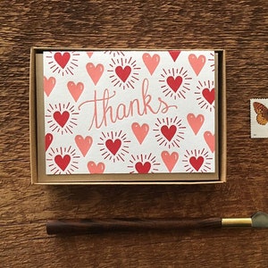 Lot de 6 cartes de remerciement, motif coeur, remerciements, boîte de 6 cartes de correspondance pliées en typographie, intérieur vierge