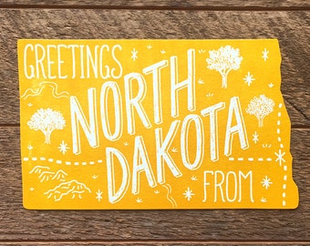North Dakota Postcard, Greetings from North Dakota, Die Cut Letterpress State Postcard