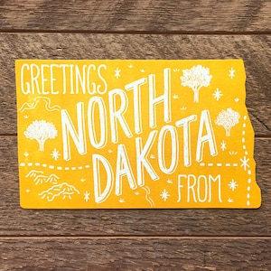 Cartolina di stato del Dakota del Nord, Saluti dal Dakota del Nord, Cartolina di Die Cut Letterpress