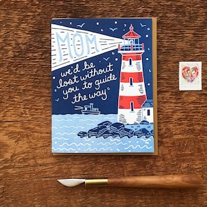 Fête des Mères, Phare des parents perdus de vue, Carte typographique pliée, Vierge à l'intérieur