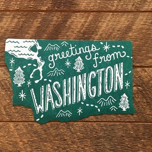 Washington Postcard, Greetings from Washington, Die Cut Letterpress State Postcard image 1