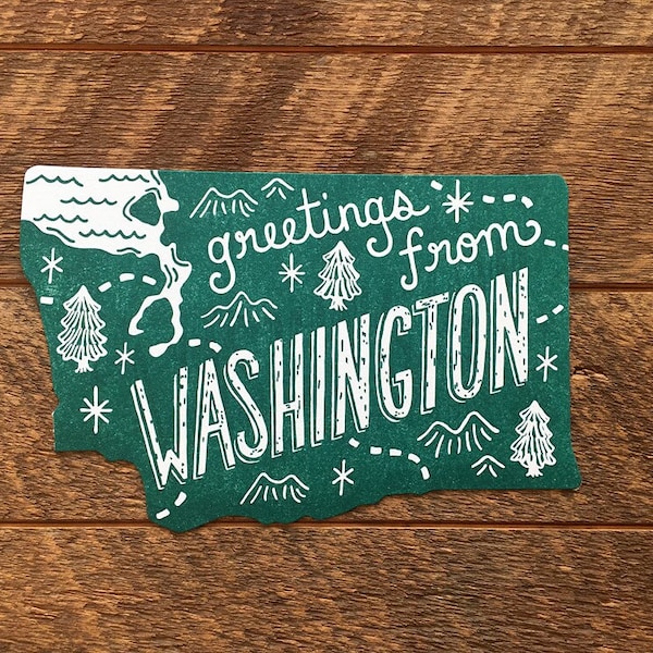 Washington Postcard, Greetings from Washington, Die Cut Letterpress State Postcard