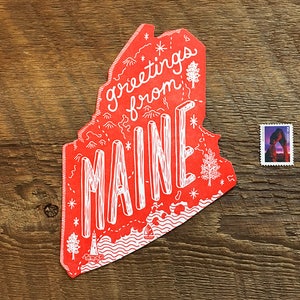 Cartolina del Maine, Saluti dal Maine, Cartolina Die Cut Letterpress Stato